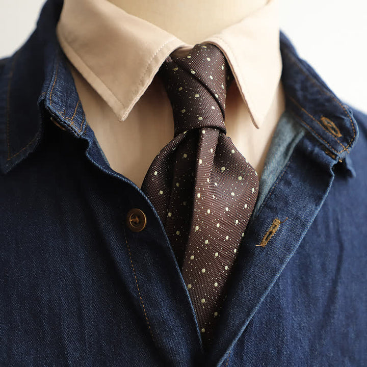 Cravatta da uomo con pois e piccoli fiori - Puntini marrone sella - image 0