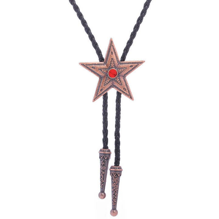 Collana con ciondolo a forma di stella in pietra naturale vintage Bolo Tie - Rosso - Rame antico - image 23