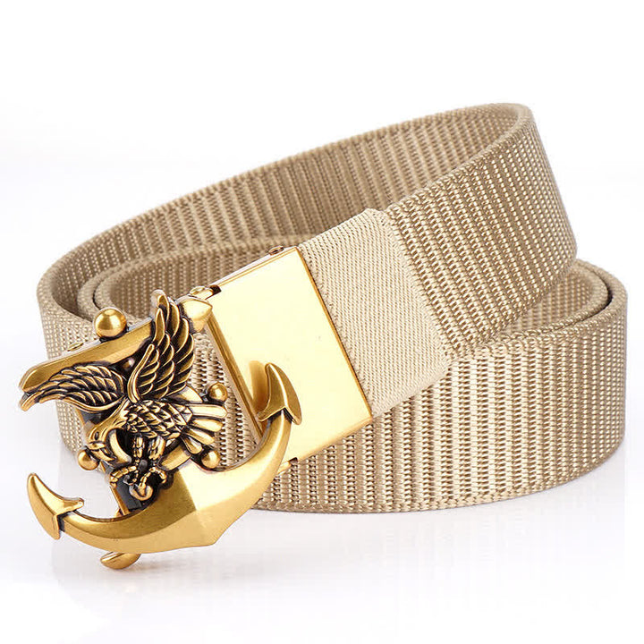 Cintura in nylon con ancora e aquila da uomo - Beige/Oro - 48" - image 14