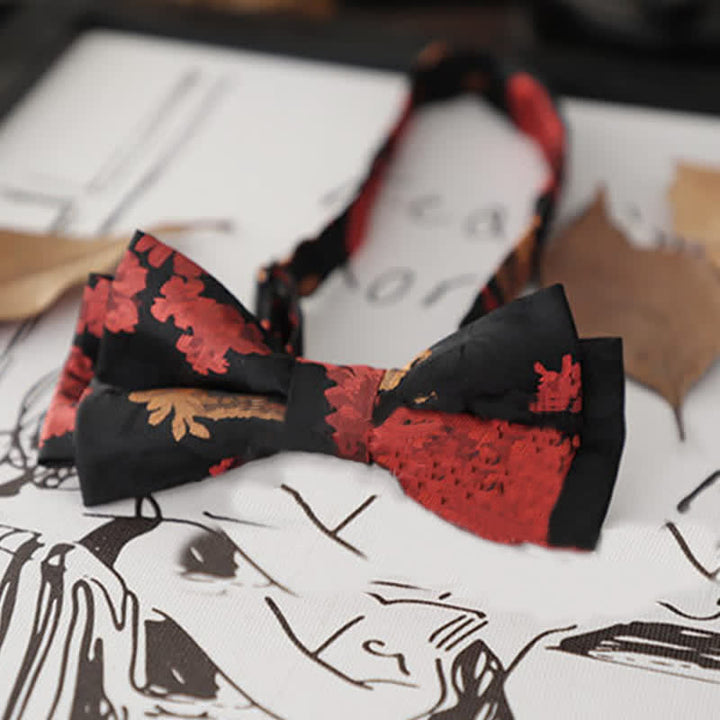 Papillon da uomo con foglie floreali retrò - Nero e rosso - image 18