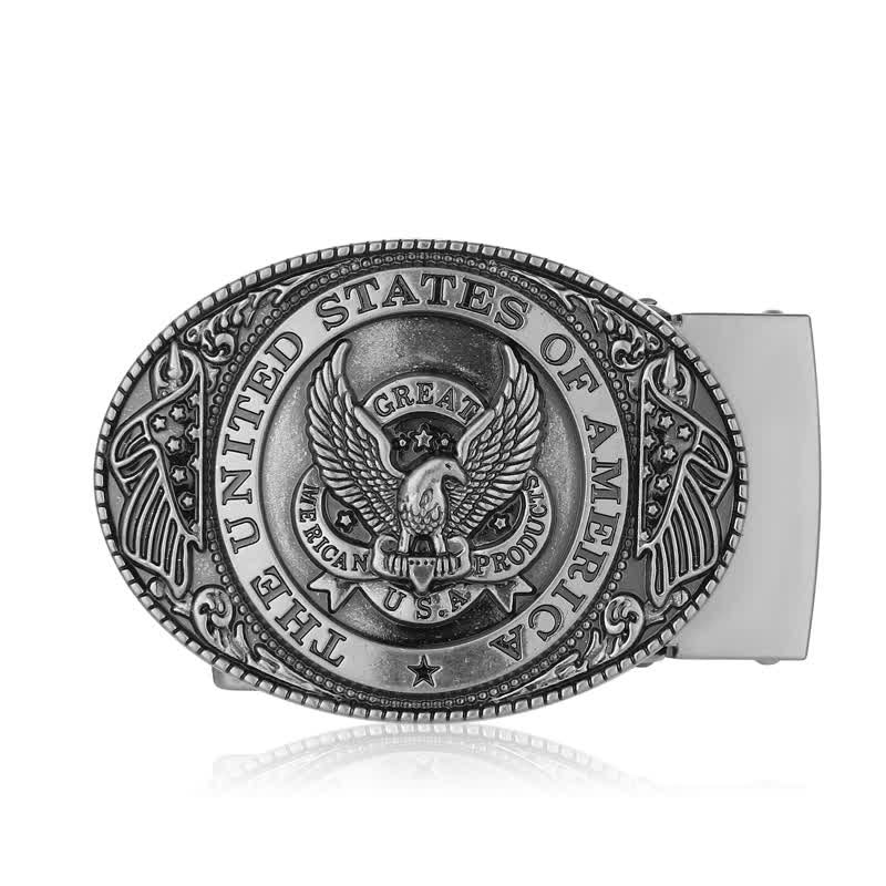Cintura in pelle con fibbia automatica fai da te con bandiera USA Eagle da uomo - image 7