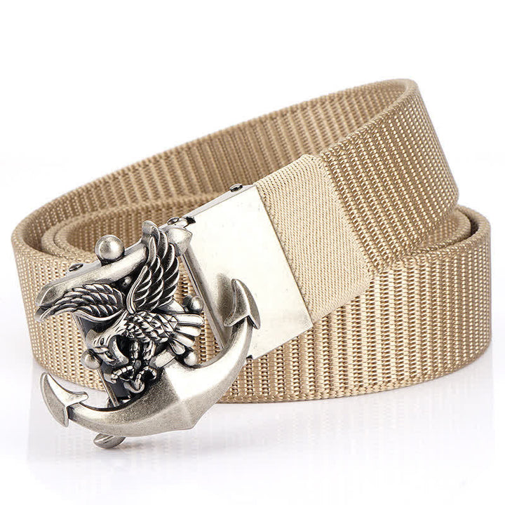 Cintura in nylon con ancora e aquila da uomo - Beige / Argento - 48" - image 22