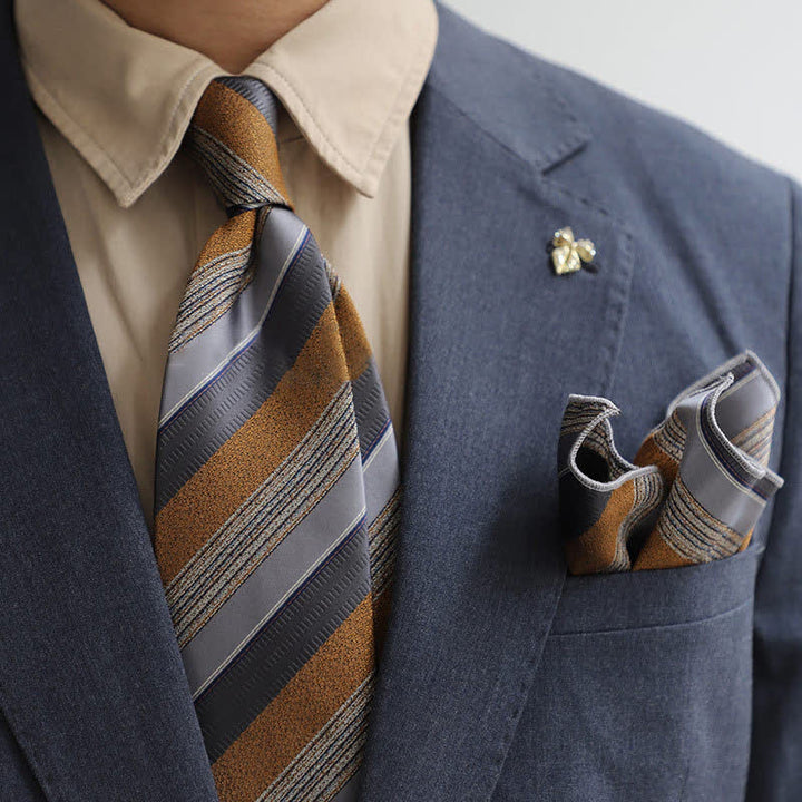 Set di 2 cravatte a righe a contrasto di colore britannico da uomo - Grigio e giallo - image 7