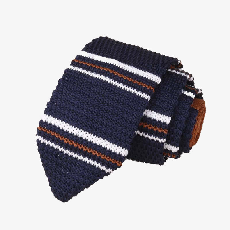 Cravatta da uomo in maglia a righe orizzontali - Blu marino e caffè - image 0