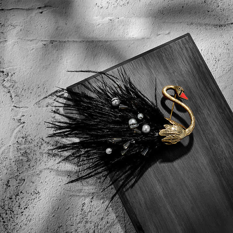 Spilla da donna con piuma di peluche a forma di cigno bianco/nero - Stile n. 2 - Nero - image 8