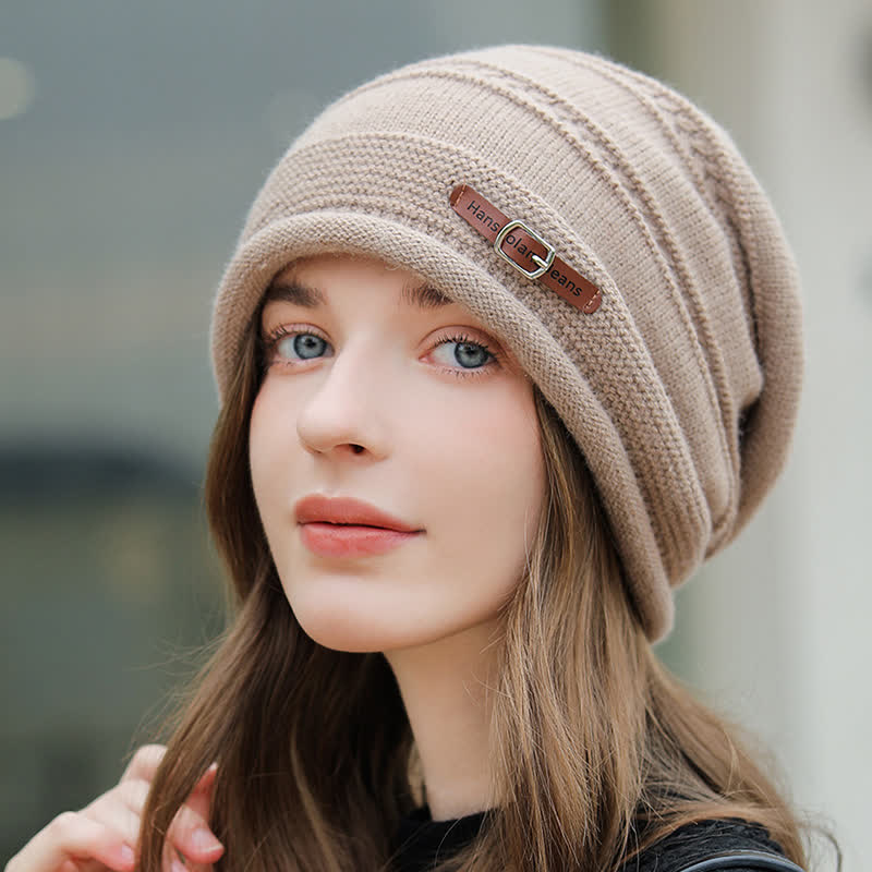 Cappello invernale da donna ripiegabile in pile lavorato a maglia - Cachi - Misura M (22 1/2"-22 7/8") - image 8