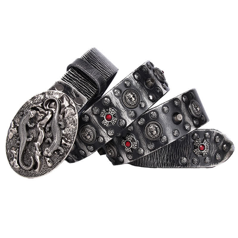 Cintura in pelle con ornamento leone rubino borchiato da uomo - Grigio - 44 - image 2