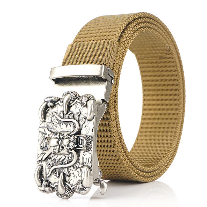 Cintura in nylon con decorazione drago casual da uomo - Cachi / Argento - 48" - image 10