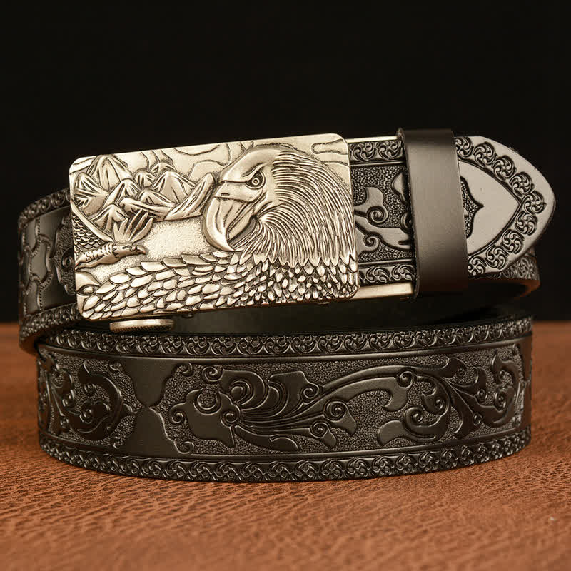Cintura in pelle da uomo con aquila animale e paesaggio - Argento e nero - 46 - image 16