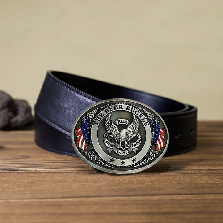 Cintura in pelle con fibbia porta birra creativa fai da te con bandiera USA e aquila da uomo - Argento - Cintura PU nera (40) - image 11