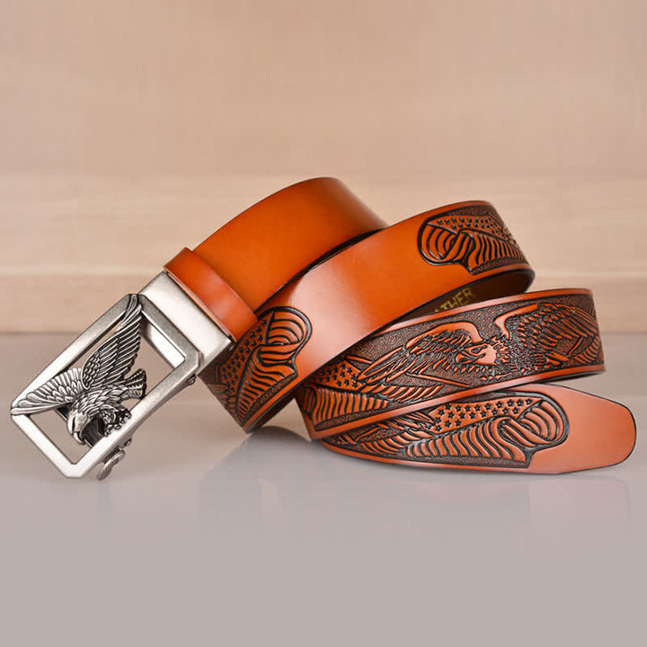 Cintura in pelle goffrata con fibbia Hollow Eagle da uomo - image 13