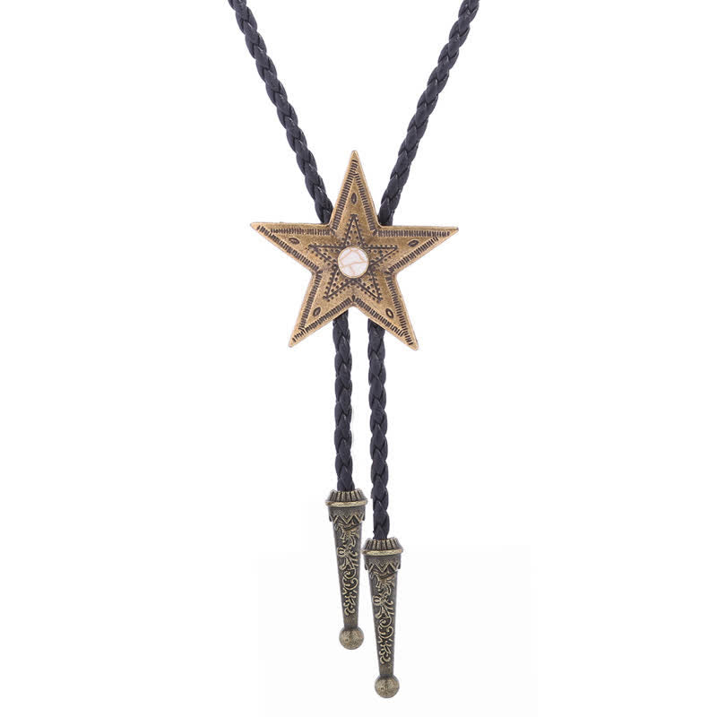 Collana con ciondolo a forma di stella in pietra naturale vintage Bolo Tie - Bianco - Oro antico - image 12