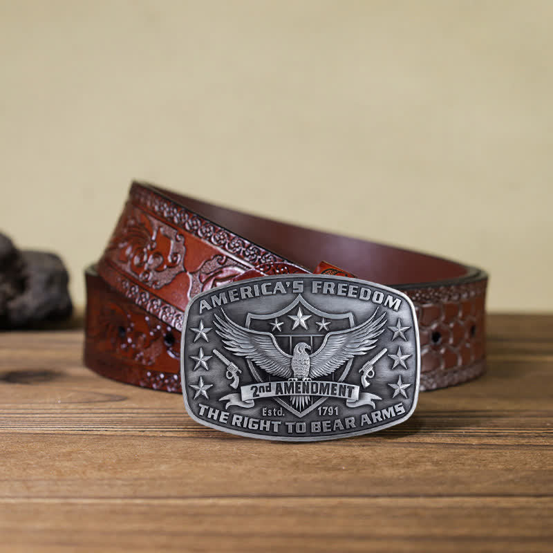 Cintura in pelle con fibbia America's Freedom Eagle fai da te da uomo - Argento antico - Cintura marrone intagliata (40) - image 17