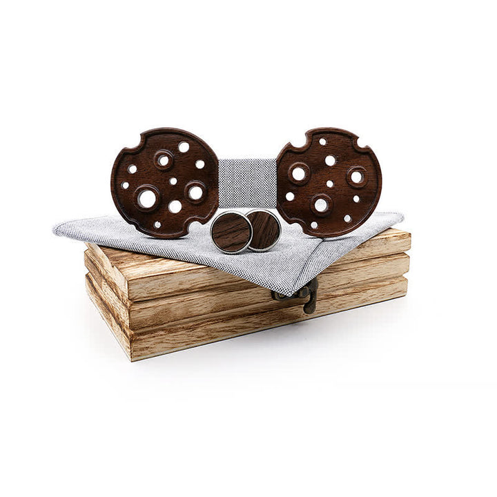 Set di 3 papillon in legno a cerchio cavo da uomo - Argento - image 0