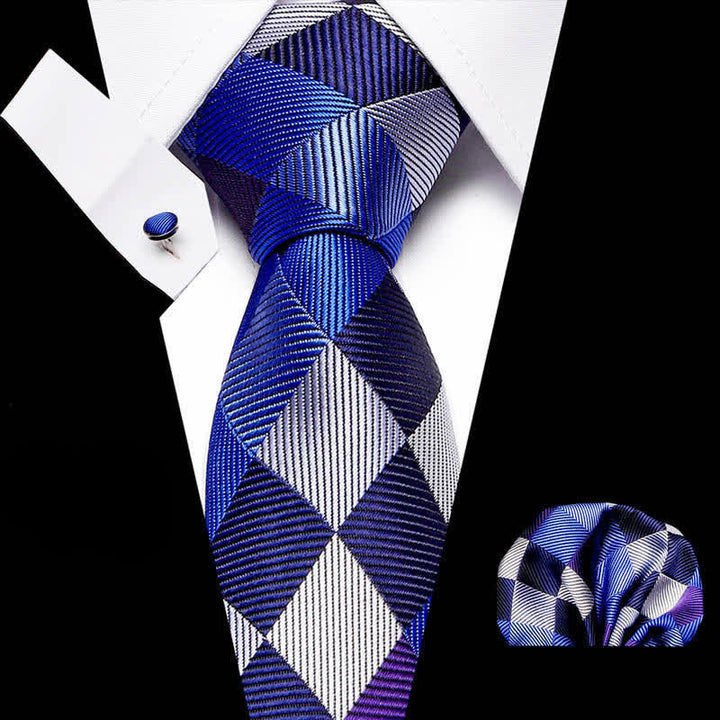 Set di 3 cravatte da uomo a scacchiera blu e grigia moderna - Blu e grigio - image 0