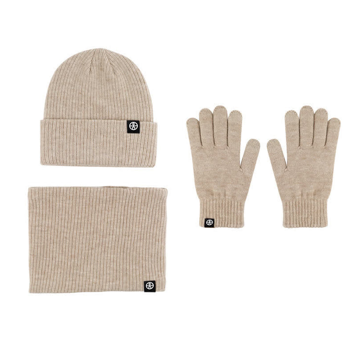Set di 3 cappelli, sciarpe e guanti in morbido, unisex, tinta unita - Cachi - Regolabile (circa 21 1/4"-23 1/4") - image 1