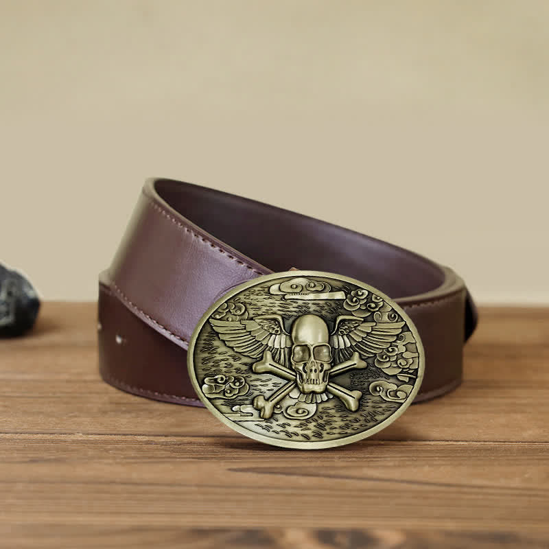 Cintura in pelle con fibbia porta birra creativa fai da te a forma di teschio e angelo da uomo - Bronzo - Cintura PU marrone (40) - image 17