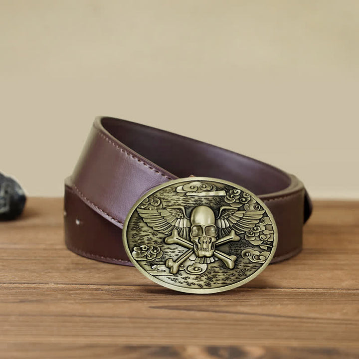 Cintura in pelle con fibbia porta birra creativa fai da te a forma di teschio e angelo da uomo - Bronzo - Cintura PU marrone (40) - image 17