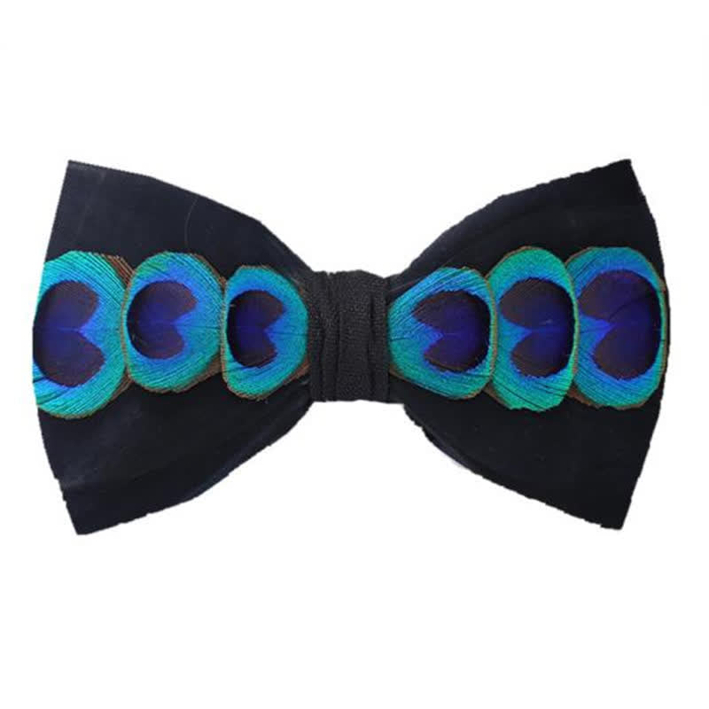 Papillon con piume di pavone color blu e bianco - Blu e nero - image 0