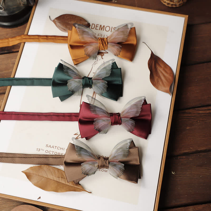 Set da taschino con papillon e fazzoletto da taschino a farfalla in organza vintage da uomo - image 0