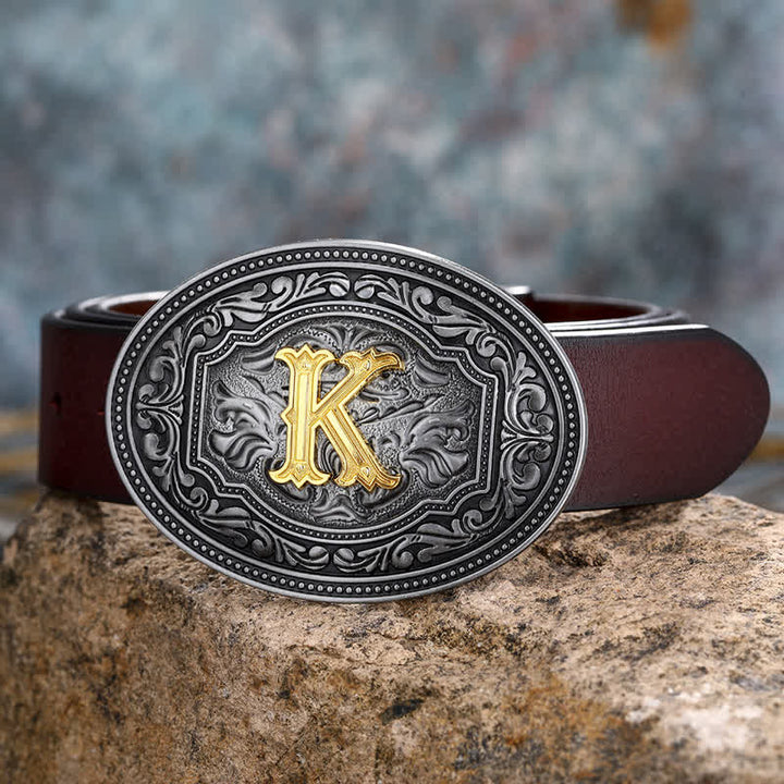 Cintura in pelle con fibbia in rilievo con iniziale hip hop unisex fai da te - K - 44 - image 15