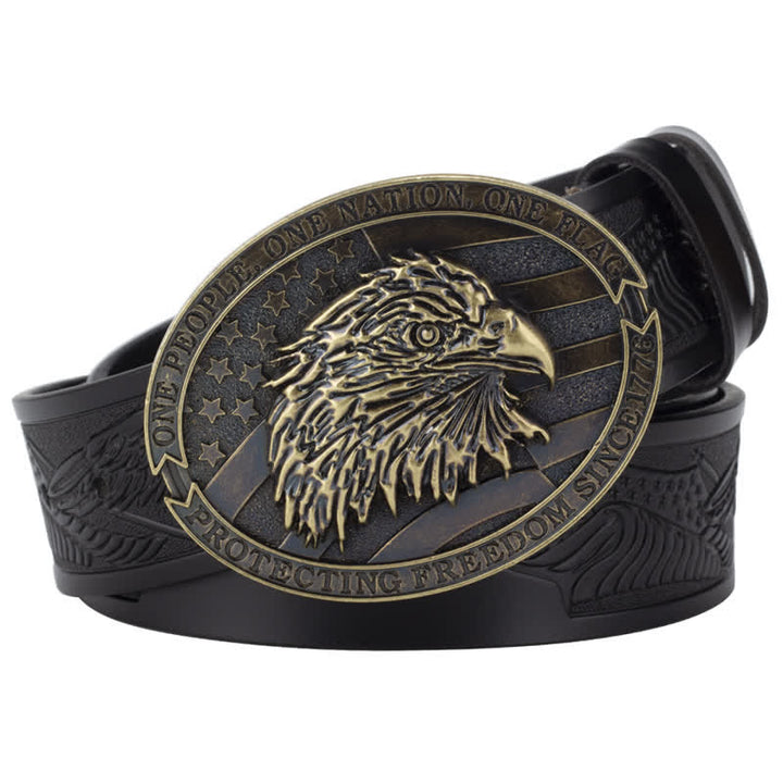 Cintura in pelle con fibbia della bandiera americana con testa d'aquila calva da uomo - Nero / Bronzo - 46 - image 10