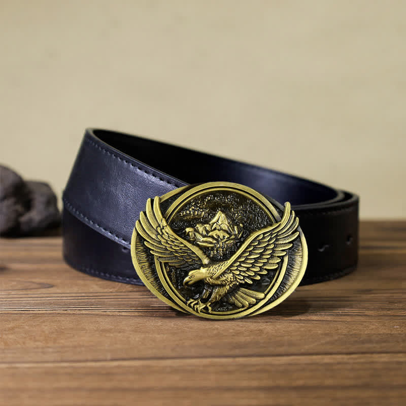 Cintura in pelle con fibbia a forma di aquila volante prepotente fai da te da uomo - Bronzo antico - Cintura in PU nera (40) - image 8