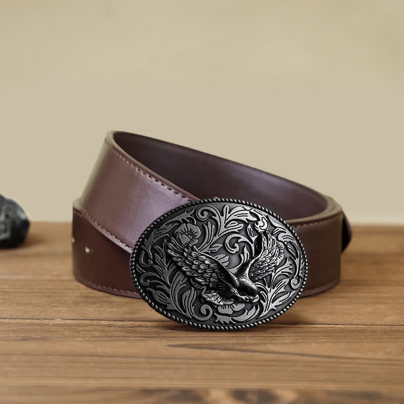 Cintura in pelle con fibbia a forma di aquila volante fai da te da uomo - Argento antico - Cintura PU marrone (40) - image 11