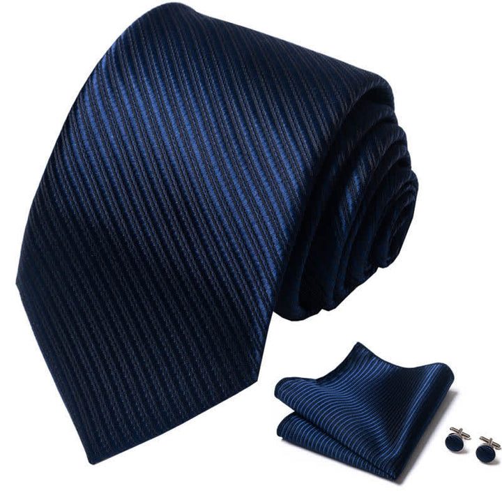 Set di 3 cravatte da uomo in twill blu navy tinta unita - image 1