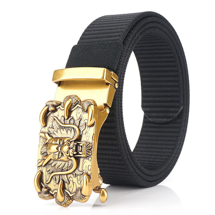 Cintura in nylon con decorazione drago casual da uomo - Nero / Oro - 48" - image 16