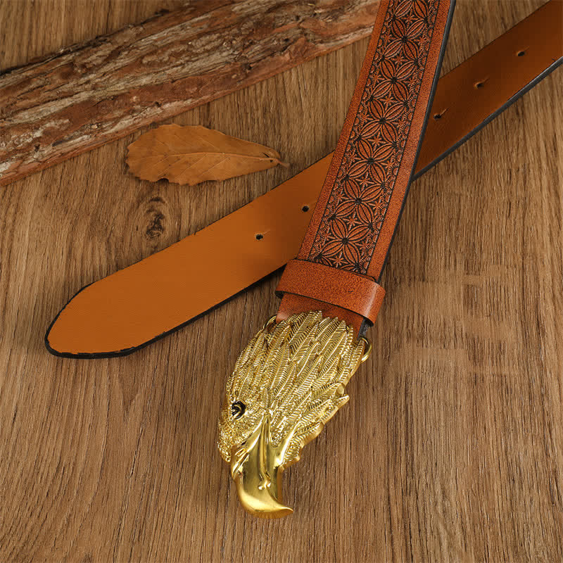 Cintura da uomo in pelle western con testa d'aquila e avvoltoio realistico - image 20