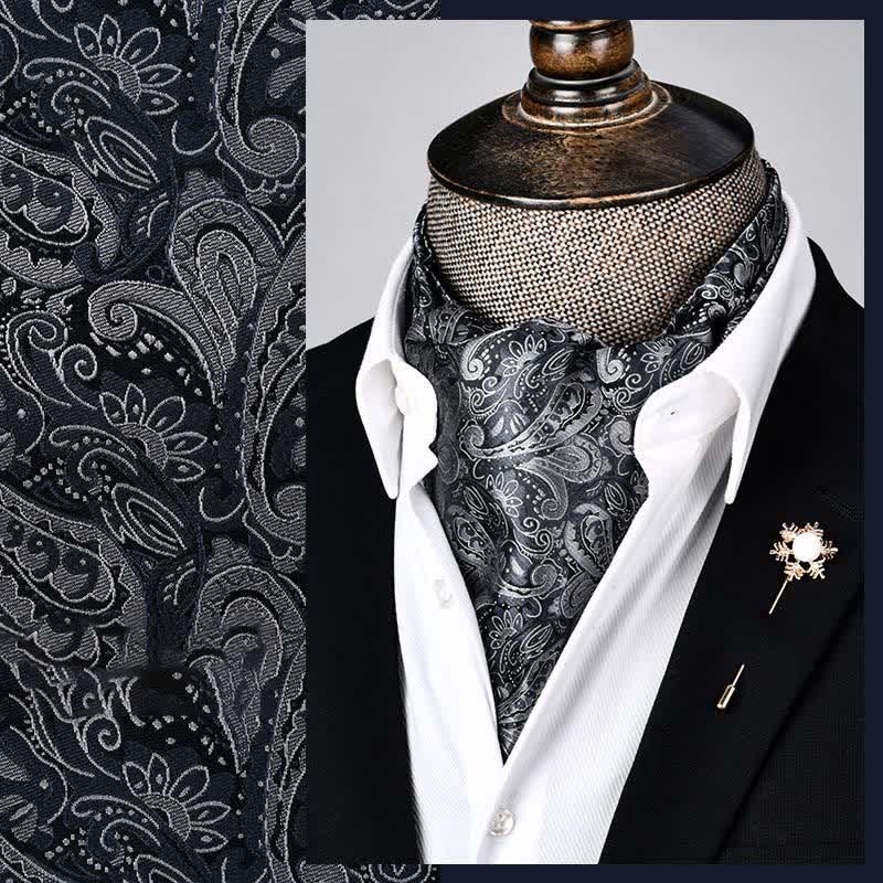 Cravatta Ascot Paisley floreale moderna in bianco e nero - Bianco e nero - image 0