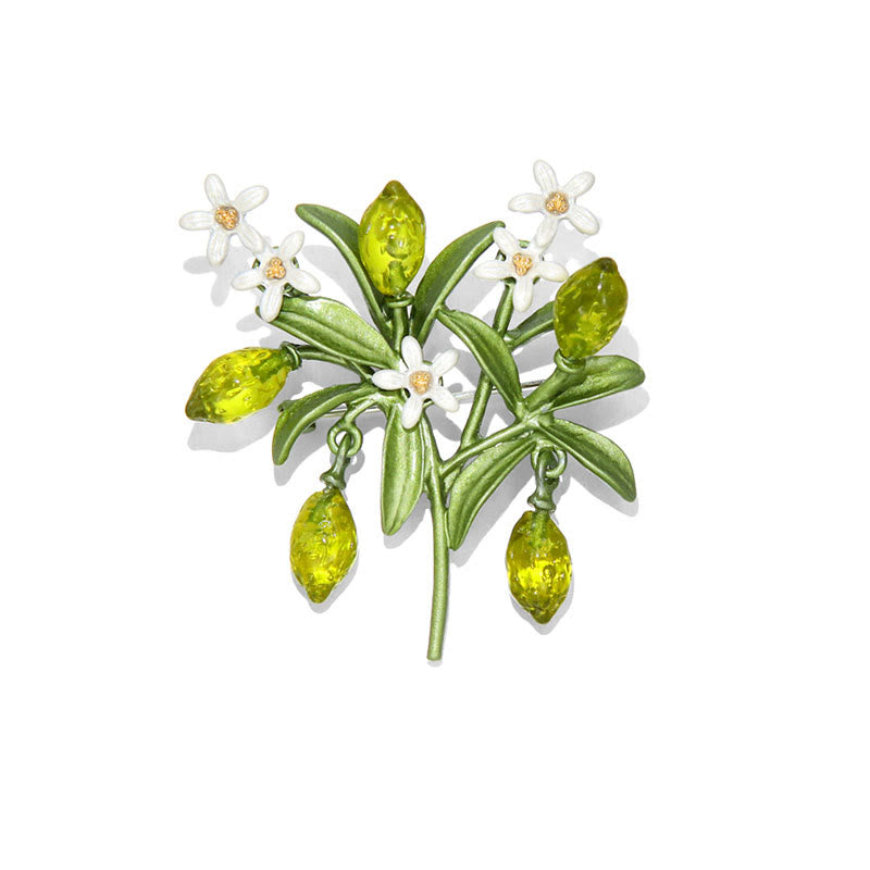 Spilla da donna a forma di goccia di limone con pianta verde - Verde - image 0