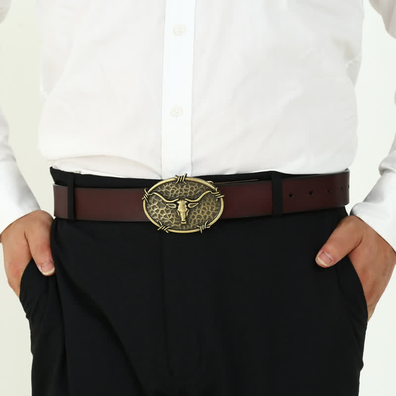Cintura in pelle con fibbia martellata a forma di testa di toro da cowboy fai da te da uomo - image 5