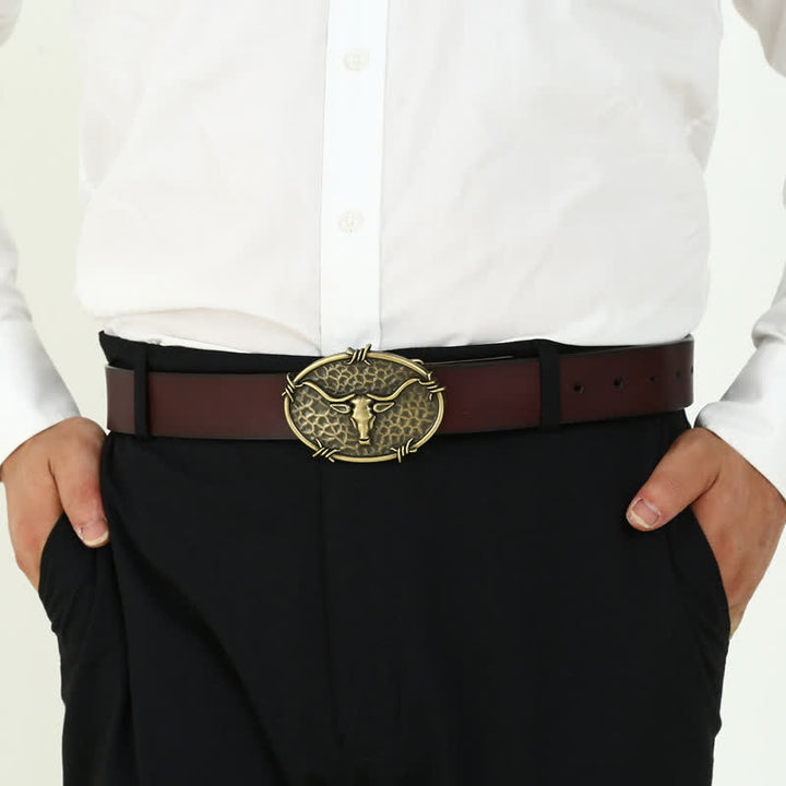 Cintura in pelle con fibbia martellata a forma di testa di toro da cowboy fai da te da uomo - image 5