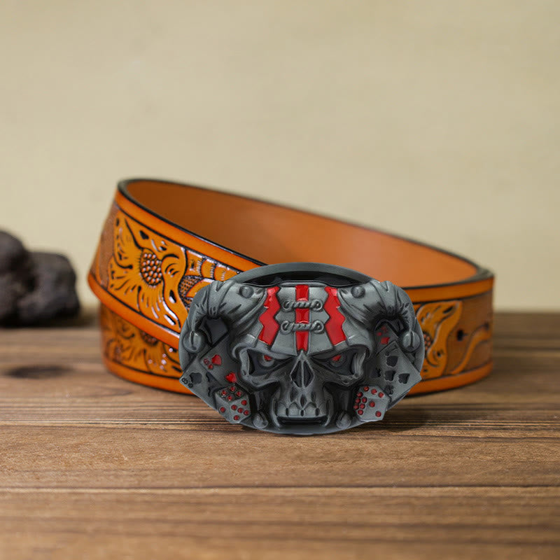 Cintura in pelle con fibbia Joker Clown Skull fai da te da uomo - Argento antico - Cintura intagliata arancione (40) - image 27