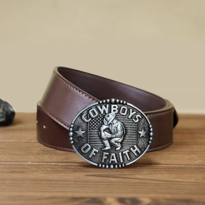 Cintura in pelle con fibbia "Cowboys Of Faith" fai da te da uomo - Argento antico - Cintura PU marrone (40) - image 11