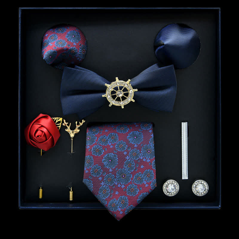 8 pezzi blu navy e orchidea floreale casual cravatta papillon scatola regalo - Marina e orchidea - image 0