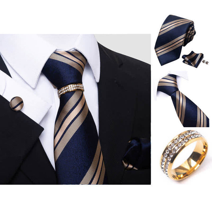 Set di 4 cravatte a righe da uomo con anello per cravatta - image 3
