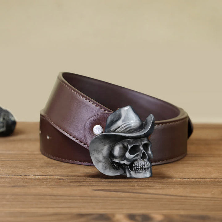 Cintura in pelle con fibbia per cappello e testa di teschio creativa fai da te da uomo - Testa del cranio - Cintura PU marrone (40) - image 7
