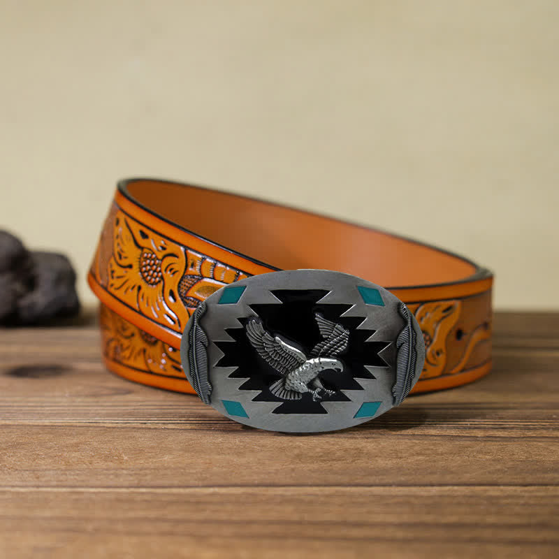 Cintura in pelle fai da te con fibbia Western Flying Eagle da uomo - Aquila - Cintura intagliata arancione (40) - image 15