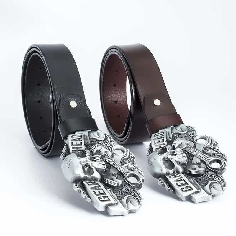 Cintura in pelle punk con testa di teschio elegante da uomo - image 13