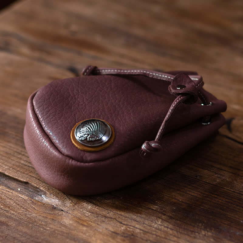 Portafoglio piccolo con coulisse e cintura in pelle - Marrone-rossastro - image 16