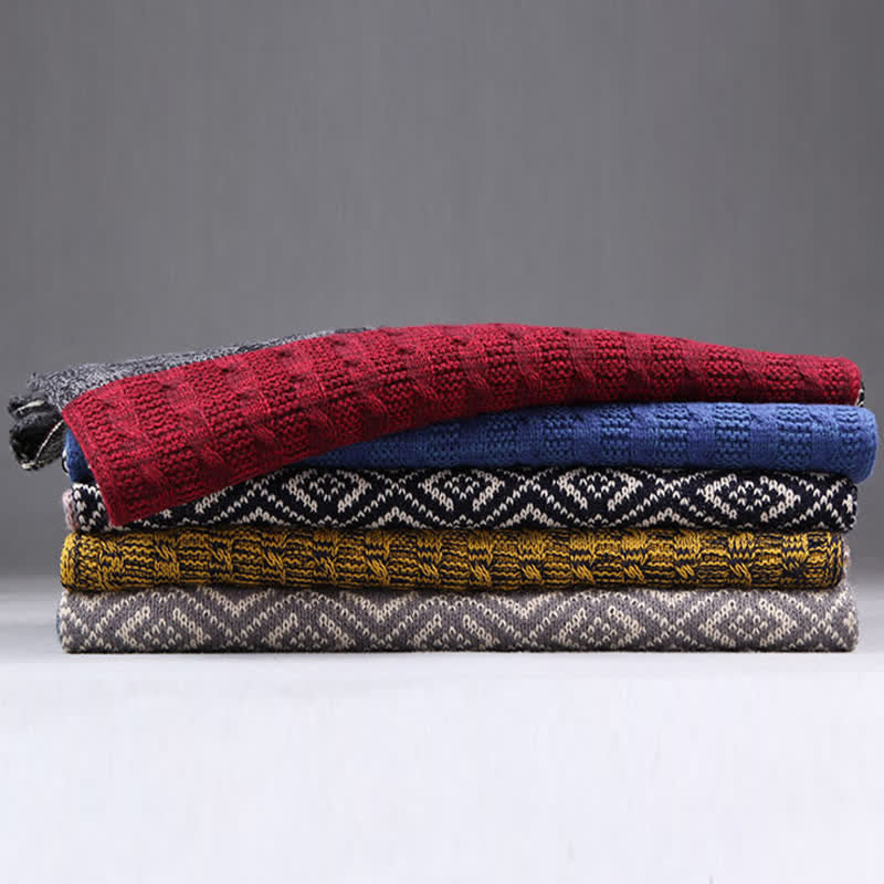Sciarpa a blocchi di colore con cuciture a maglia Argyle da uomo - image 3