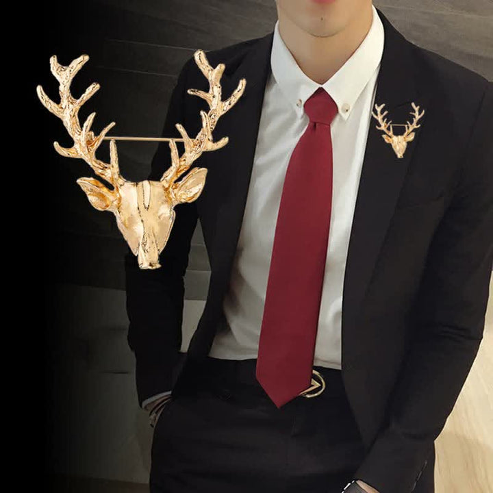 Spilla da uomo con testa di cervo in corno - Oro - image 0