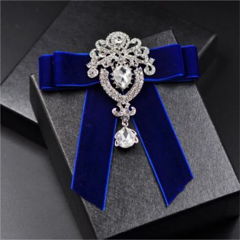 2 pezzi Royal Rhinestone Spilla Velluto Papillon Set - Blu - image 4