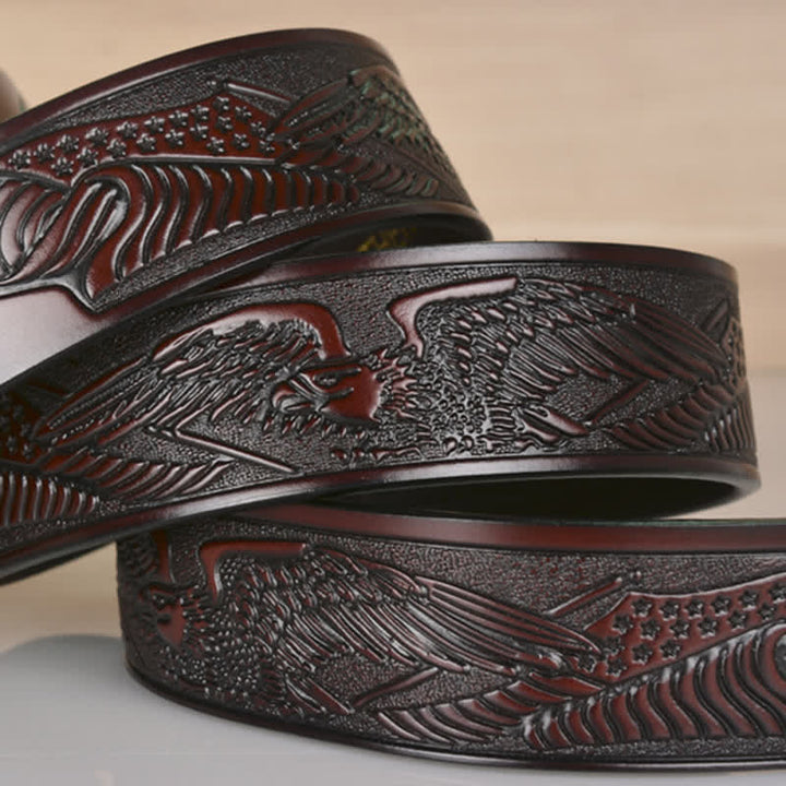 Cintura in pelle goffrata con fibbia Hollow Eagle da uomo - image 7