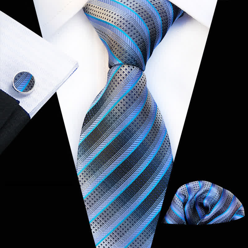 Set di 3 cravatte a righe blu e grigie moderne da uomo - Blu e grigio - image 0