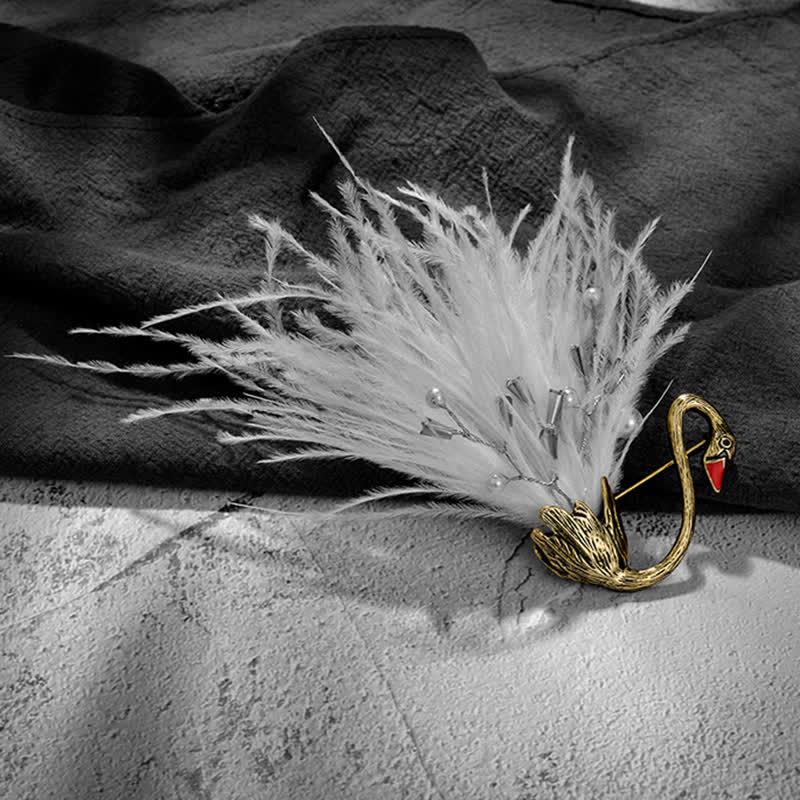 Spilla da donna con piuma di peluche a forma di cigno bianco/nero - Stile n. 2 - Bianco - image 10