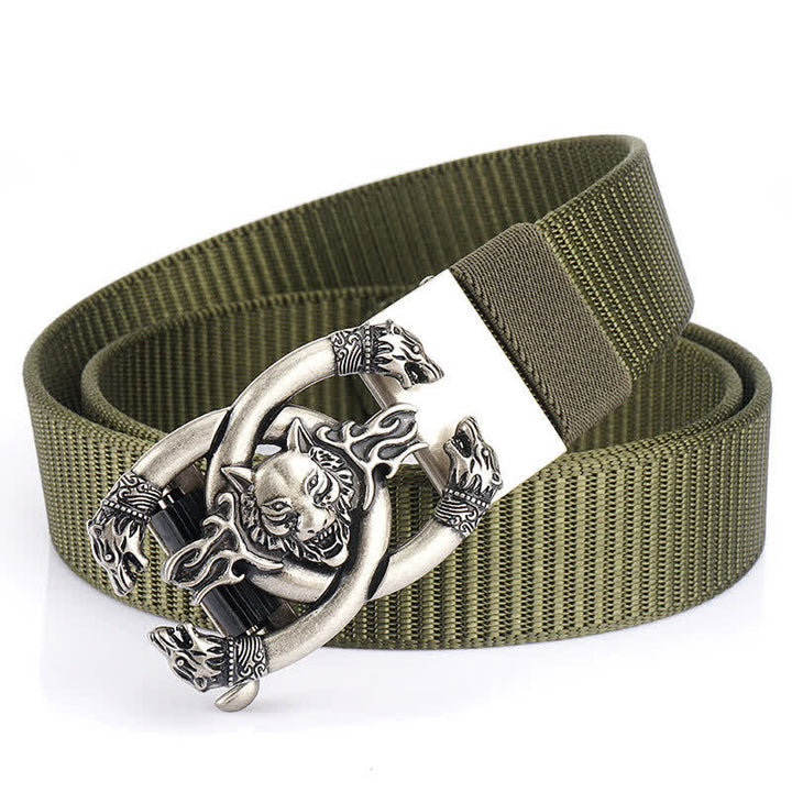Cintura da uomo in nylon con scritta "Fierce Wolves In Flame" - Verde militare / Argento - 48" - image 17